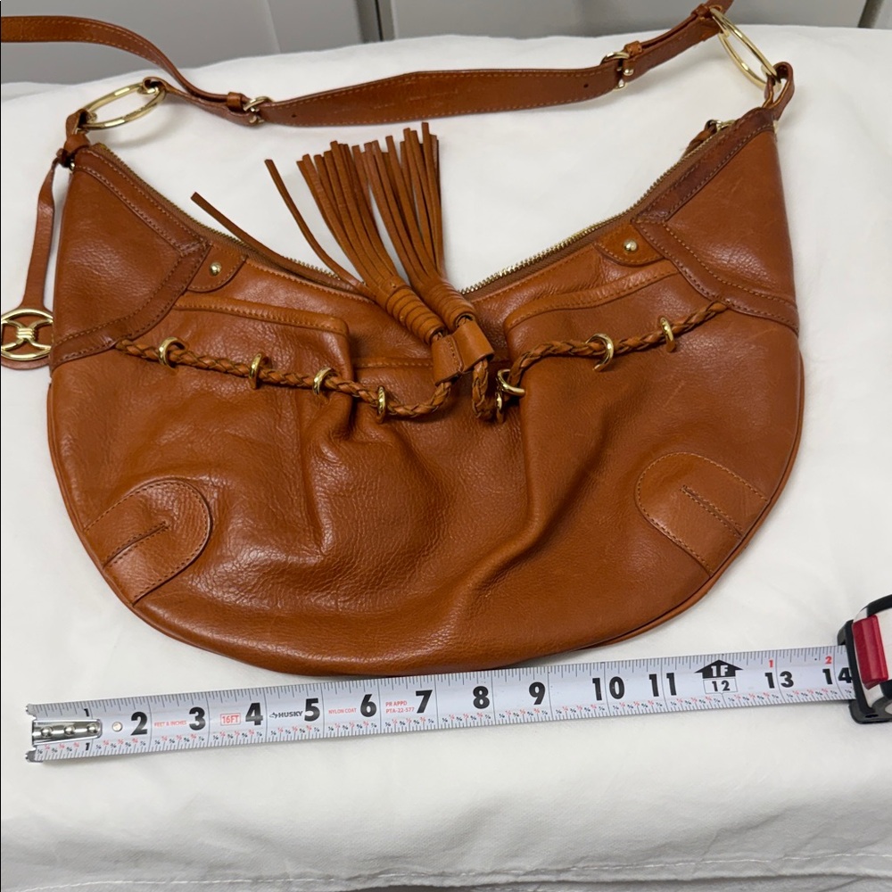 DKNY Cognac Leather Braided Tassel Shoulder Bag